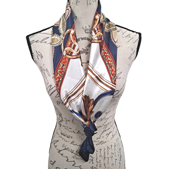 💖 2/$30 Satin oversized chain print blue boho paisley hair nautical Scarf NWT - Picture 4 of 13